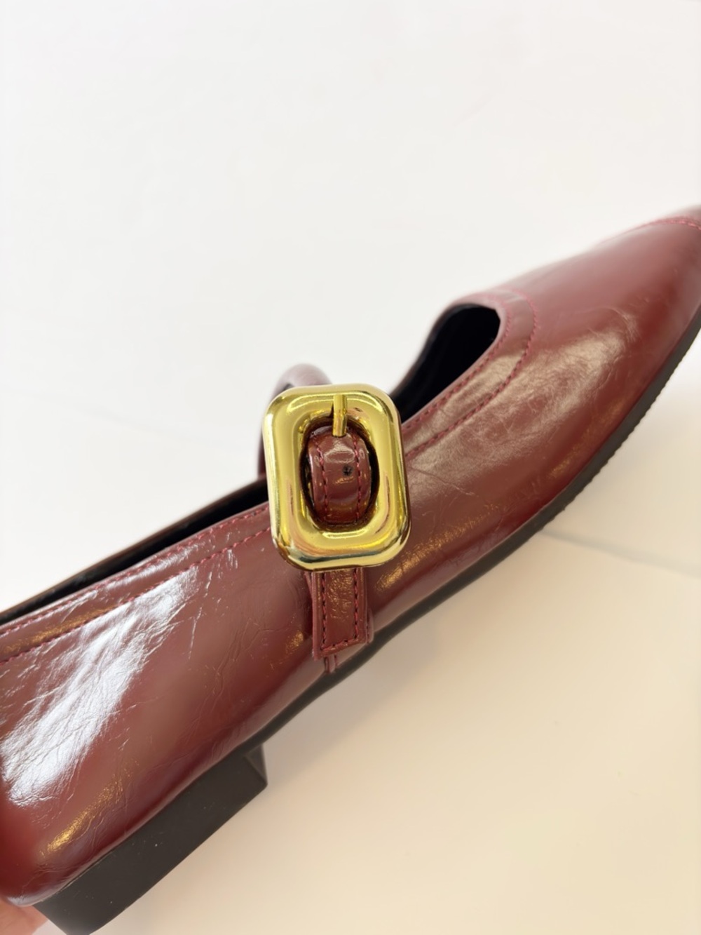 Chuhuan Mary Jane Flats Burgundy Square Toe Strap Buckle Size 37 - Picture 7 of 13